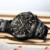 OLEVS Men's Analog Quartz Wristwatch Black Metal Band Waterproof Date Display Large Unidirectional Rotating Bezel