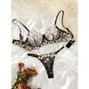 Floral Embroidery Semi Sheer Lingerie Set, Intimates Bra & Thong, Women's Sexy Lingerie & Underwear