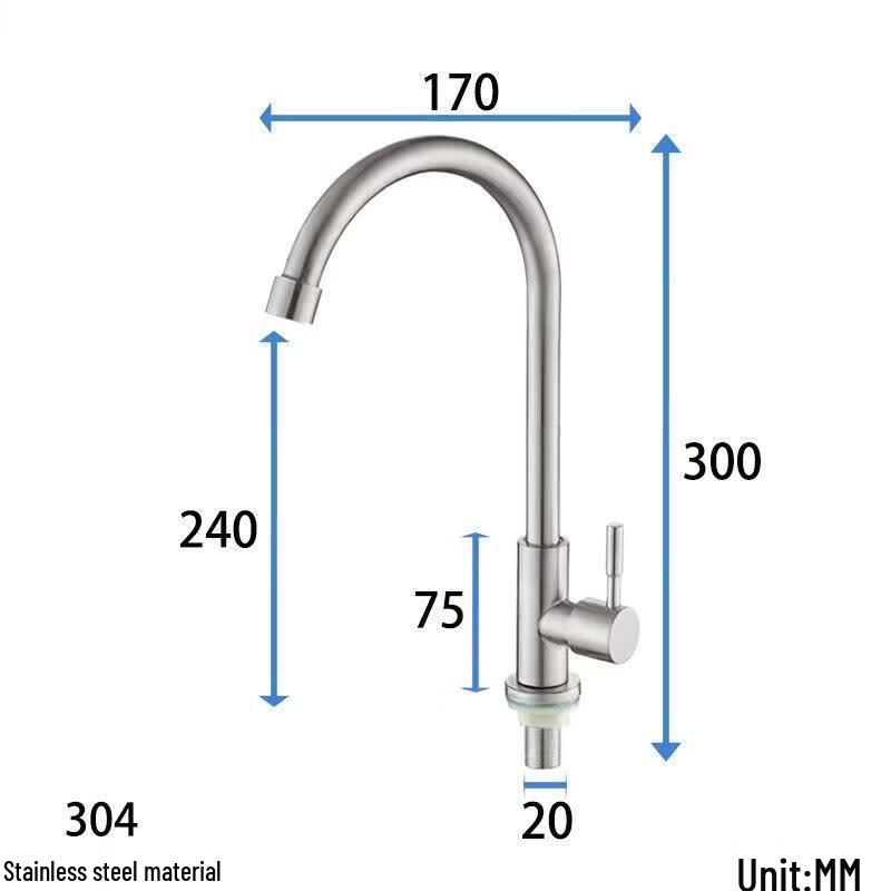 Baimengyang Stainless Steel Single Cold High-Arc Kitchen Faucet