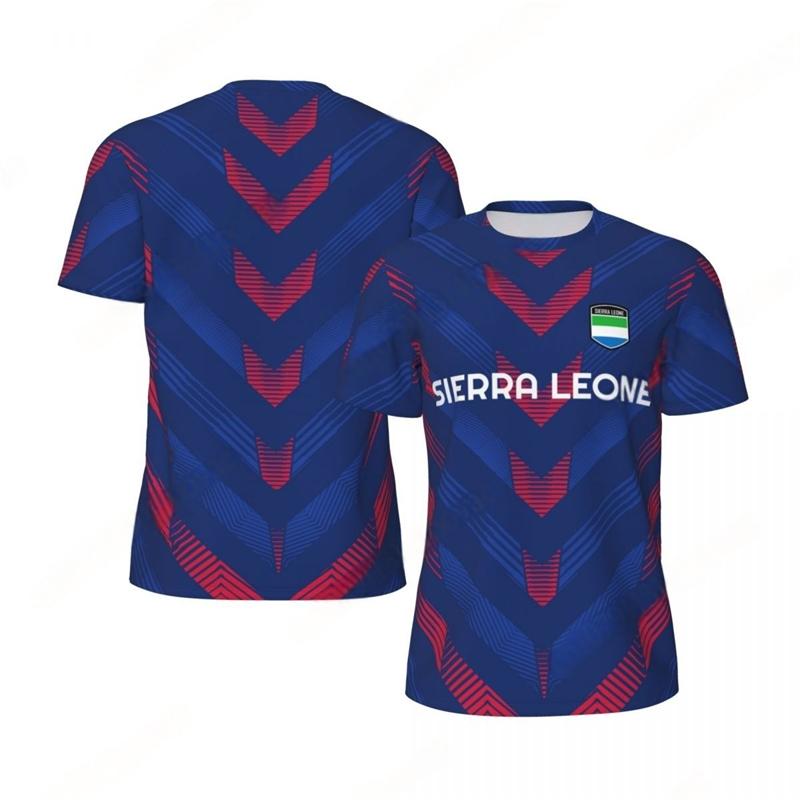 T-shirt casual sportiva alla moda con motivo bandiera Sierra Leone, tendenza estiva per il calcio, stemma nazionale 3D