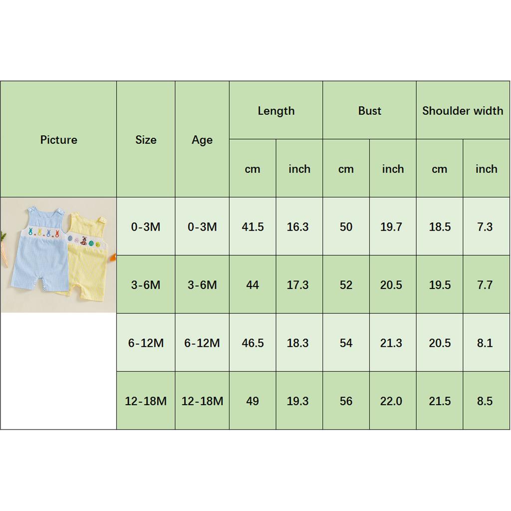 Baby Boys Girls Easter Jumpsuit Sleeveless Crewneck Egg Bunny Embroidery Plaid Tank Romper