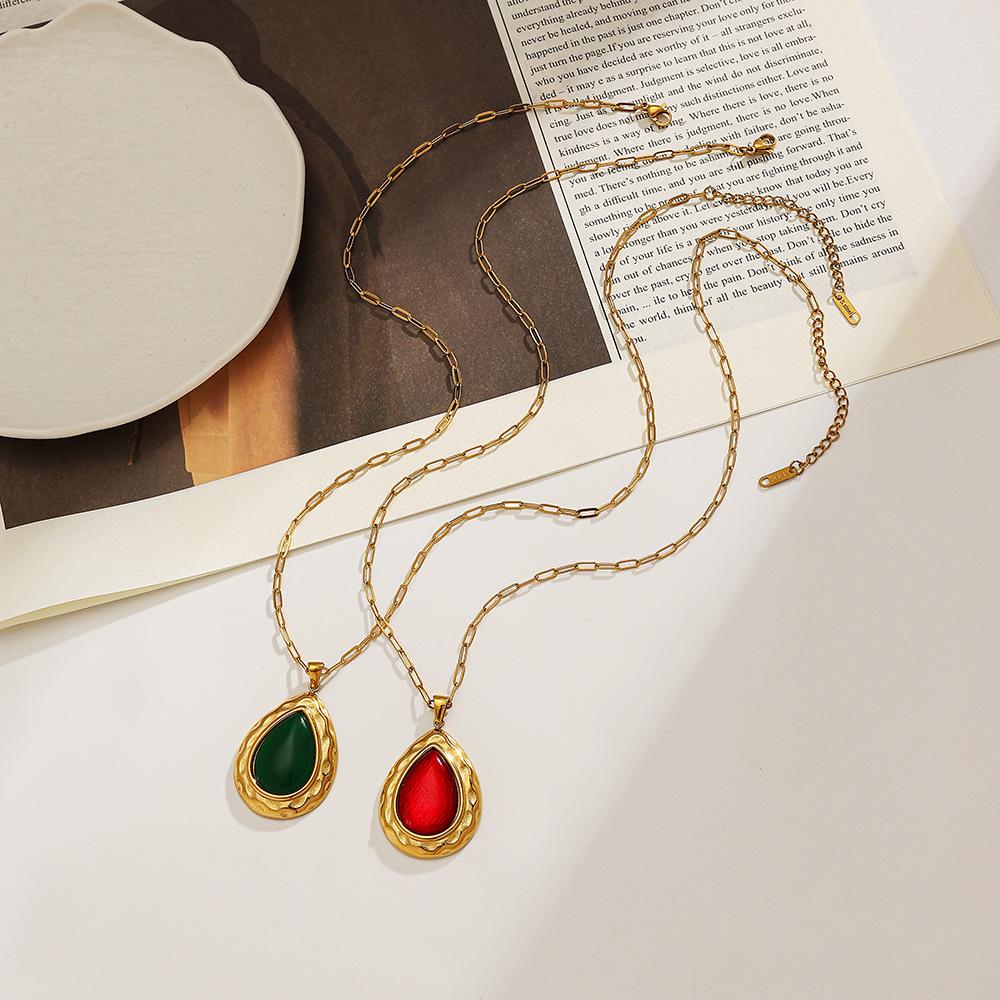 18k Gold-Plated Adjustable Stainless Steel Bohemian Necklace with Gemstone
