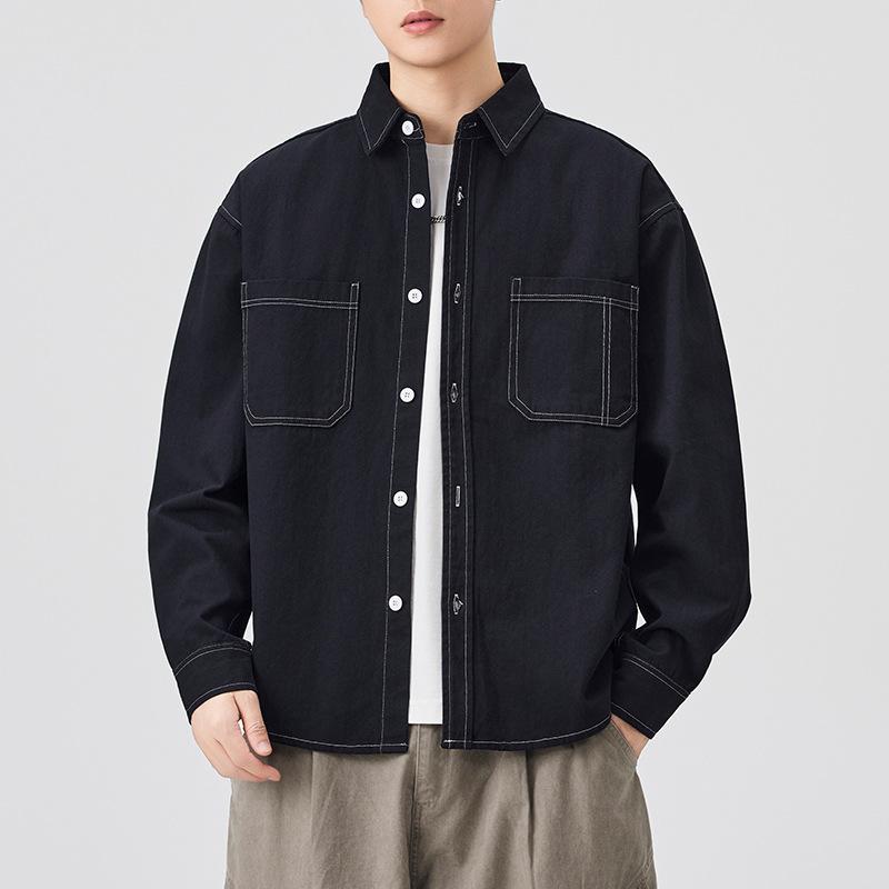 New Autumn Pure Cotton Tile Shirt Men's Loose Lapel Japanese Casual Jacket