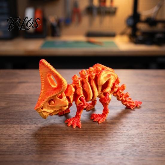 Educational Triceratops Toy 3D Printed Skeleton Model, Movable Joints Dinosaur Articulated Action Figure, Bone Desktop Decoration Collection Model