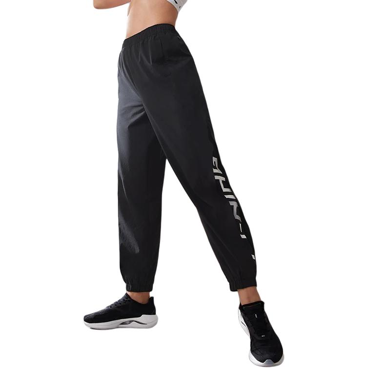 Li Ning Fitness Series Solid Color Letter Pattern Printed Pocket Cuffed Sports Pants Women Pants Black AYKT556-1