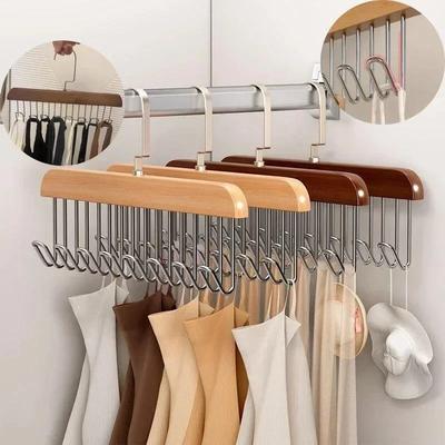 New Solid Wood Hanger Hook Women Storage Bra Hanger Household Belt Hanger Durable 8 Hooks Rack Closet Clothes Organizer Storages