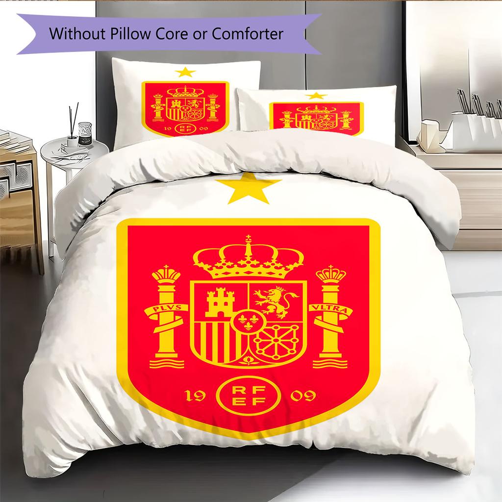 Spain National Football Logo Pattern Bedding Home Decoration Birthday Gift (1 * Duvet Cover + 2 * Pillowcase, Without Core),fan Merchandise.