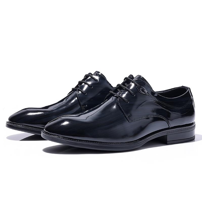 Men's Leather Shoes Business Casual Trendy Brand Glossy British Youth Men's Small Leather Shoes Genuine Cowhide Wedding Shoes