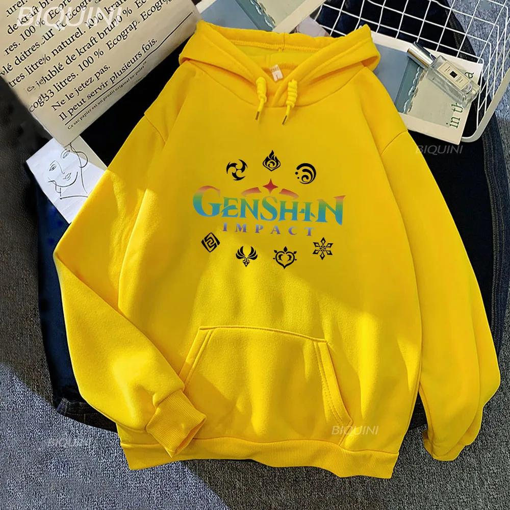 Sudadera con capucha de Genshin Impact con estampado de anime del juego, holgada, con bolsillo, Siete Elementos, Harajuku, Ropa de invierno, Sudadera, Estilo coreano