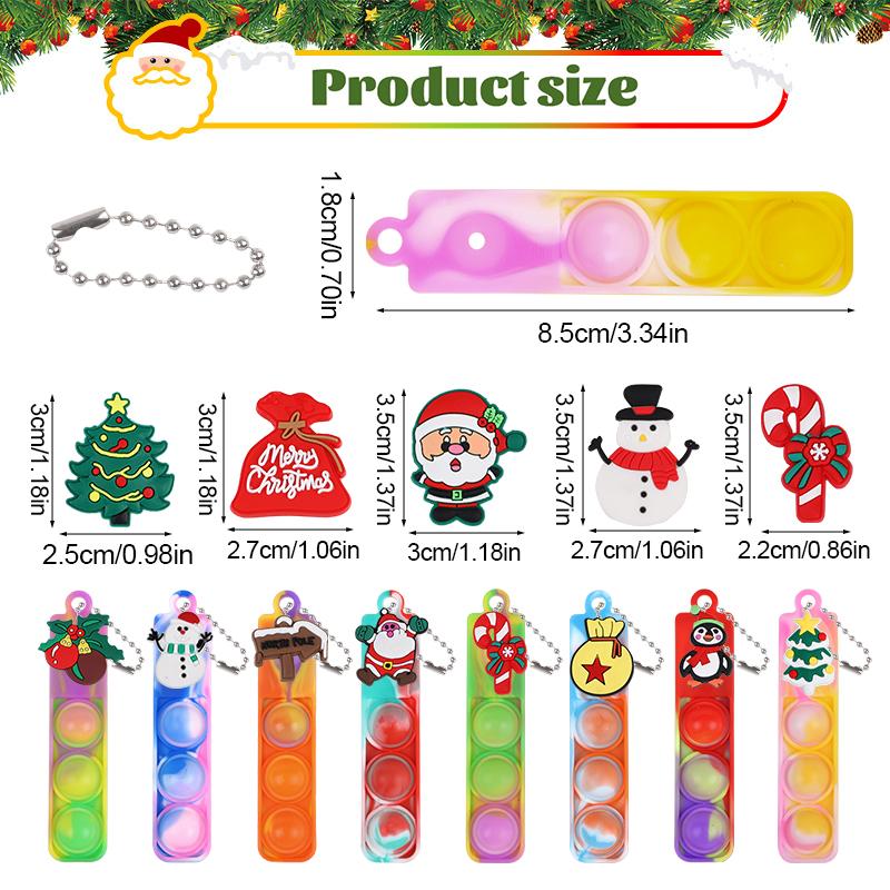 10-30Pcs Cartoon Christmas Pop Keychains Fidget Stress Relief Toys Santa Claus Snowman Kids Christmas Party Favors New Year Gift