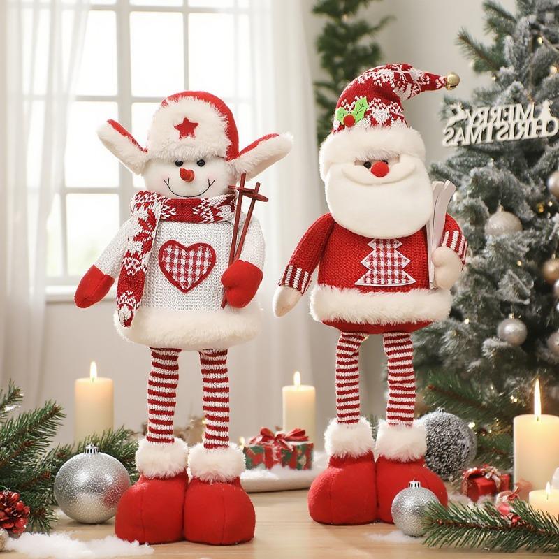 Christmas Cartoon Knitted Stretch Doll Ornament Santa Claus Snowman Elk Stand up Ornament Festival Scene Decoration