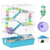 6-Level Hamster Cage with Tunnel, Wheel, Ramps, House, Bottle and Bowl, Blue