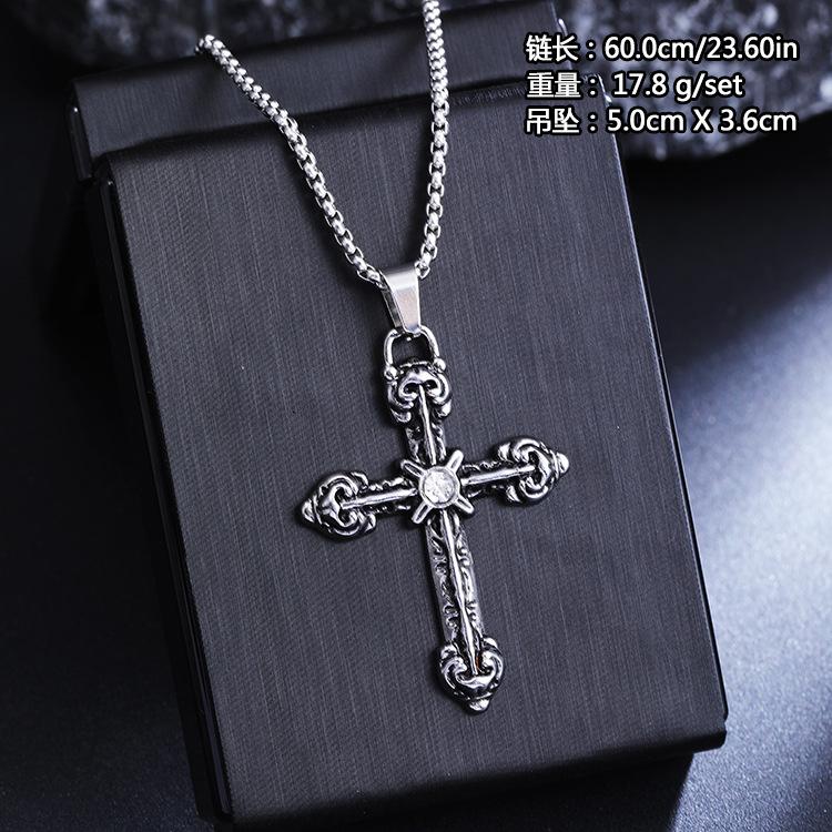 European and American retro simple fashion gothic black gem ruby cross pendant men's women's necklace