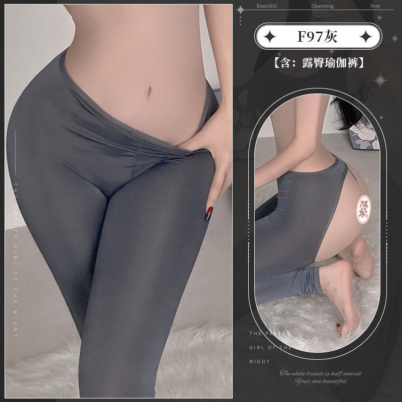 New pure desire hot lingerie couple silky zipper open crotch yoga elastic tight uniform temptation suit