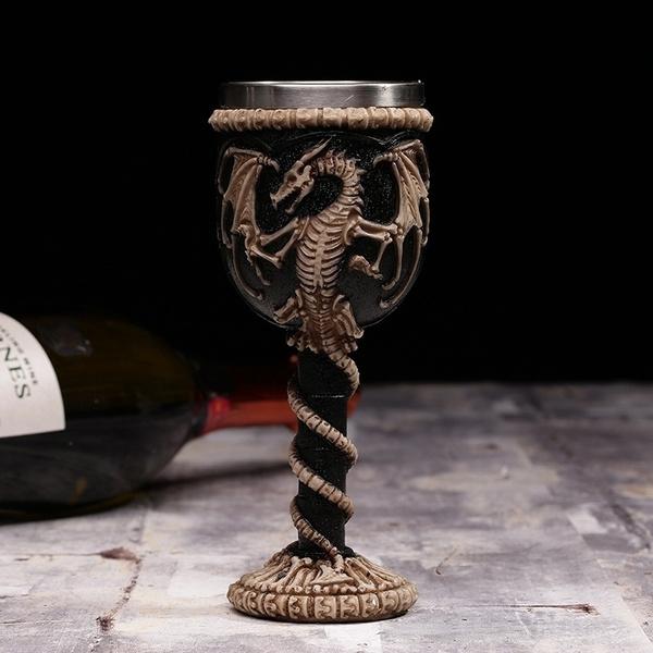3D Gothic Skull Goblet Double-Layer Stainless Steel Interior Skull Dragon Design Bar Party Home Wine Goblet-200ml