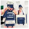 Middle School Boys and Girls School Bags Fashion Canvas Color Blocked Primary Student Backpack 5 Pcs Set Satchel with Tutoring Bag