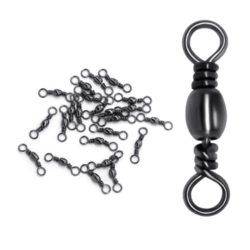 200Pcs Carbon Steel Swivels Fishing Line Connector Fishing Barrels Swivels Rolling Balls Bearing Fishing Swivels Enduring