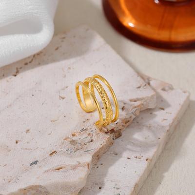 New Hammered Open Thumb Ring for Women Unique 18K Gold-Plated Layered Rings Waterproof Vintage Wedding Jewelry Gift Dropshipping