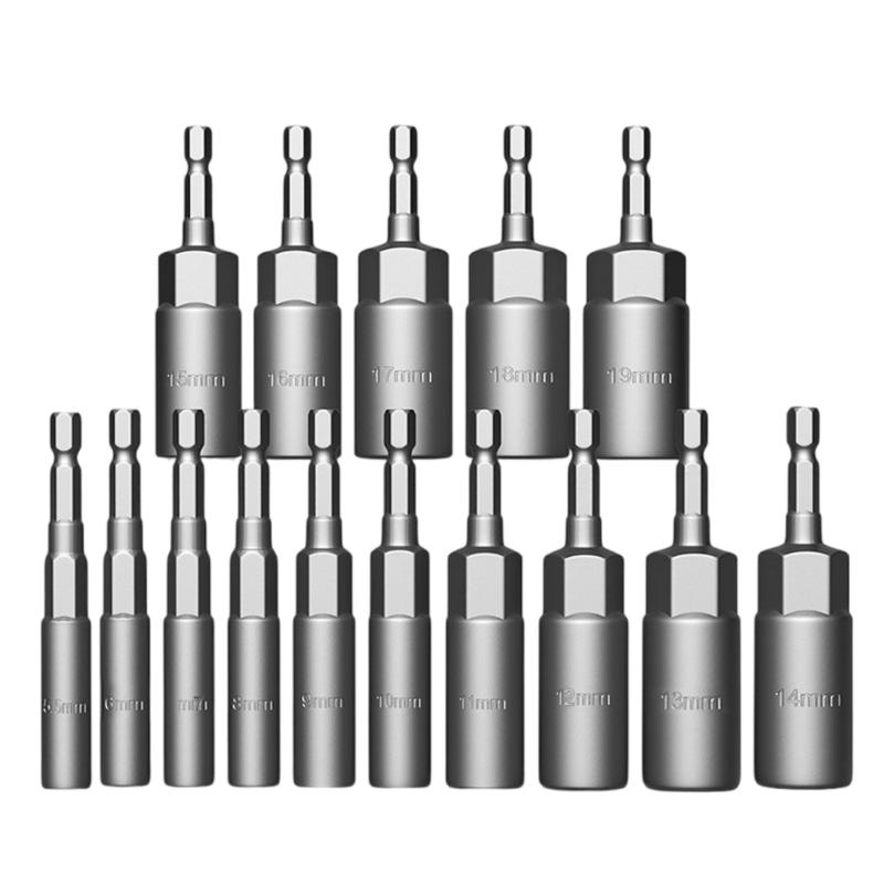 1/4inch Wrench Hexagonal Bit Socket Set Long Impact Drill Socket Adapter Drill Bit Extension Socket Adapter for Electric