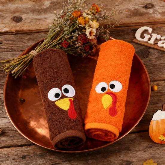 Yousheng Thanksgiving Turkey Towel Embroidered Turkey Hand Towel Absorbent Bathroom Kitchen Towel for Home Farmhouse Thanksgiving Decoration