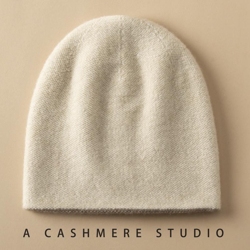 Women's Double-Sided 100% Pure Cashmere Beanie - Versatile Warm Knit Hat for Autumn/Winter