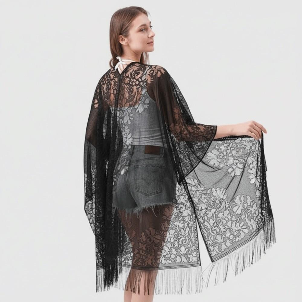 Breathable Lace Hollow Flower Shawl Sunscreen Seaside Vacation Cloak  For Gift