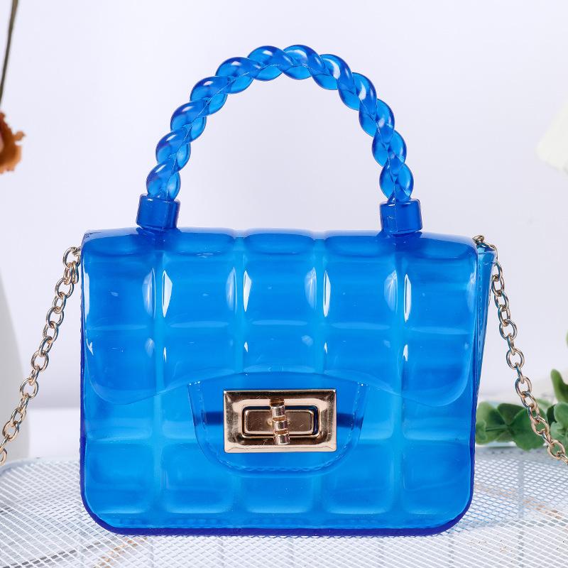 girls Grid Mini Crossbody Fresh Sweet PVC Jelly Bag Wholesale Foreign Trade Crossbody Purse With Lock Buckle Chain Candy Color