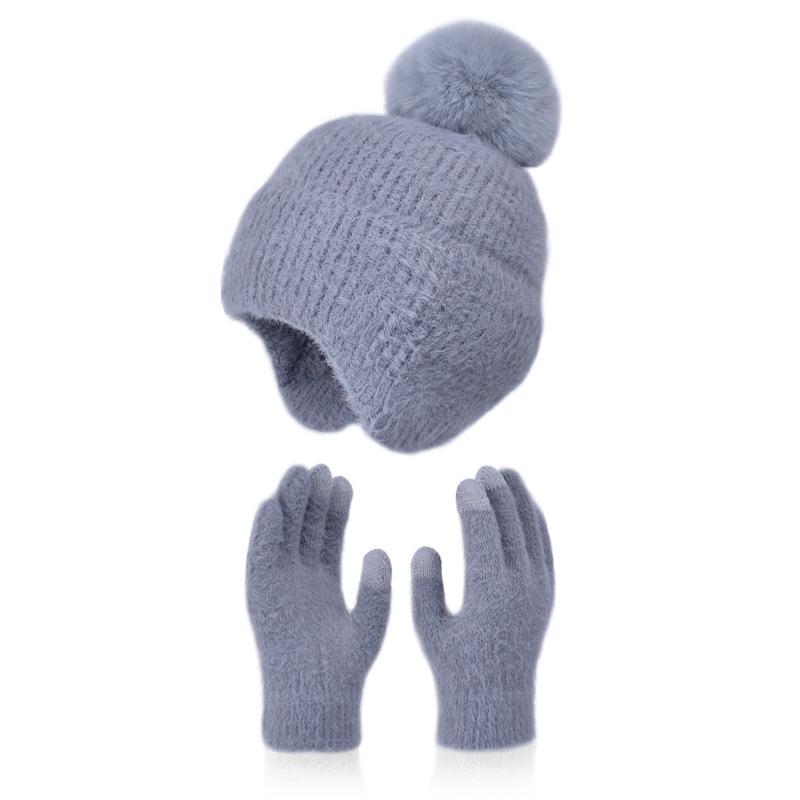 

Зимний холодный и теплый набор из двух предметов: перчатки и шапка, женская уличная плюшевая ветрозащитная защита для ушей, вязаная шерстяная шапка