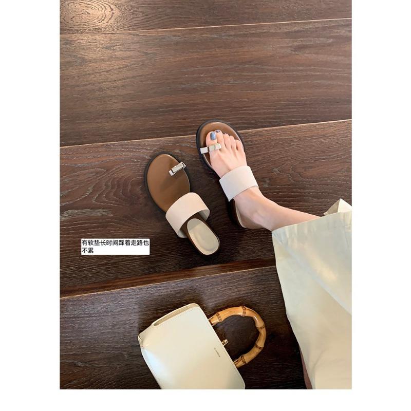 Fashion retro thick bottom height increased by 4cm~ cowhide word with outer wear cover toe herringbone flat bottom toe cool slippers female summer