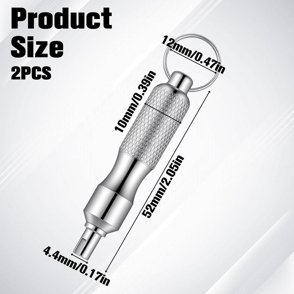 2Pcs Valve Core Removal Keychain, Portable Valve Stem Core Remover | Stainless Steel Valve Core Disassembly and Repair Tools for Bicycle, Car, and