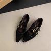 Retro Rivet Pointed Mary Jane Shoes Women's 2025 Autumn Belt Buckle Shallow Mouth Temperament Inner Height Increase One Word Belt Single Shoes