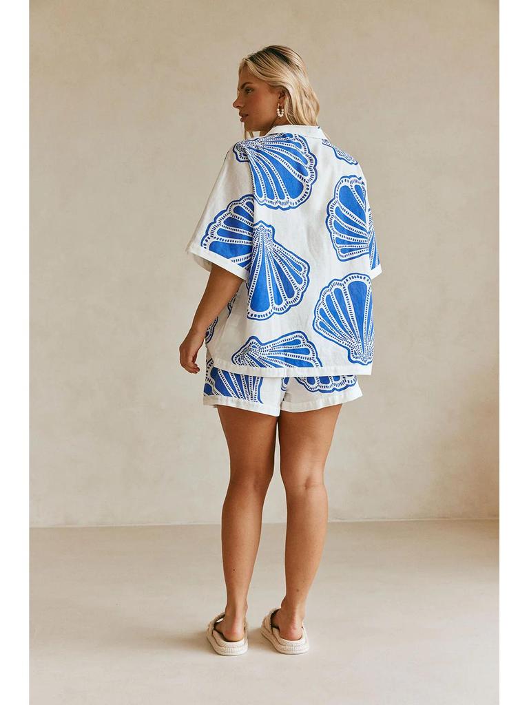 Spot 25 Summer Casual Fashion V-Neck Print Short Sleeve Homewear Set