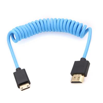 ZBLZGP 8K HDMI Typ A HDMI Geflochtenes Spiralkabel Kompatibel mit Canon und Blackmagic Pocket Cinema Kameras HDMI auf Blaues Kabel, 2.1 Rechter/Linker Winkel, Sony,