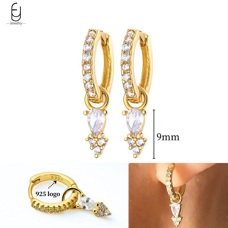 925 Silver Ear Needle White Crystal Gold Earrings for Women Luxury Water drop/Heart/Flower Pendant Earring Fine Jewelry