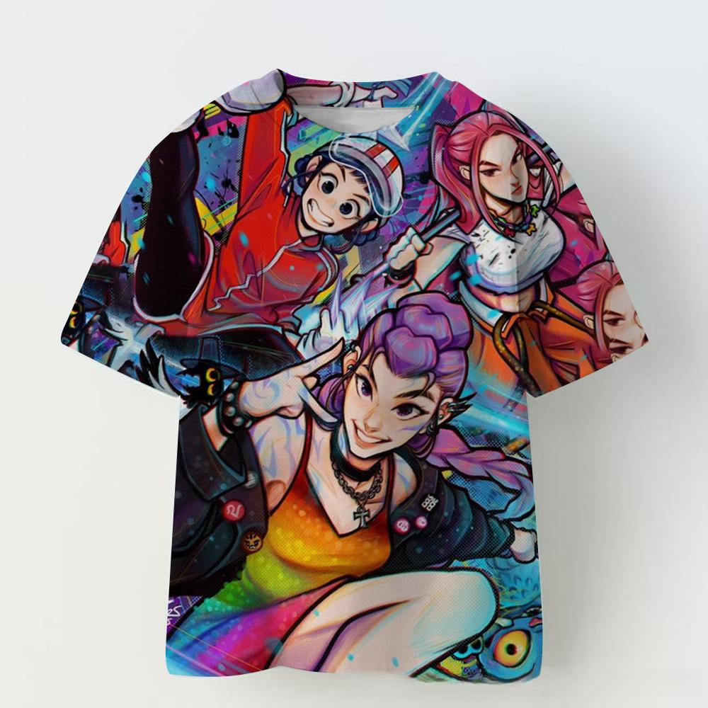 KPOP Demon Slayer Collaboration 3D Digital Print Summer Girls' Casual Fashion Round Neck Short Sleeve T-Shirt Parent-Child Outfit
