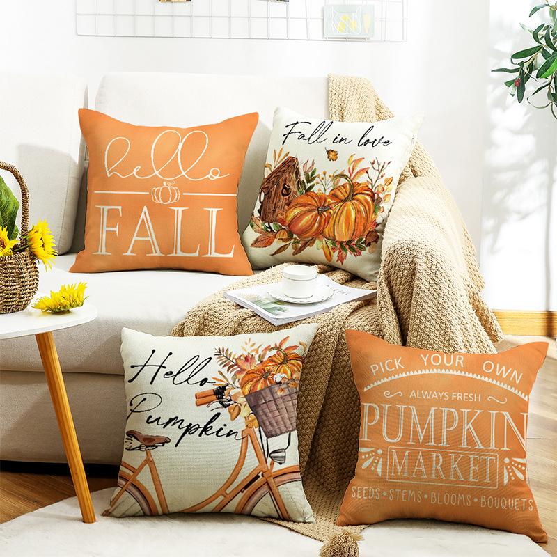 Autumn New Pumpkin Maple Leaf Pillow Cover Letter Print Sofa Home Decoration Cushion Pillow Backrest
