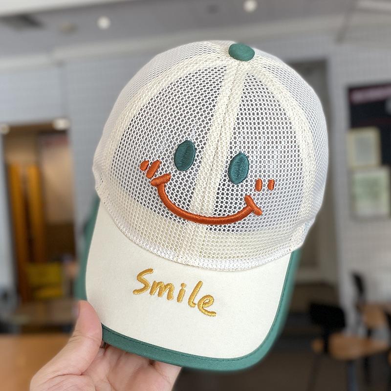 Boys' Baseball Cap with Smiling Face Embroidery, Children's Cat Hip-hop Net Hat, 2-8 Year Old Children's Sun Hat