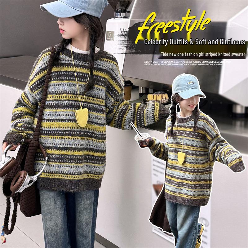 2025 New Girls' Korean Style Knitted Sweater - Versatile Autumn/Winter Children's Fashion Top
