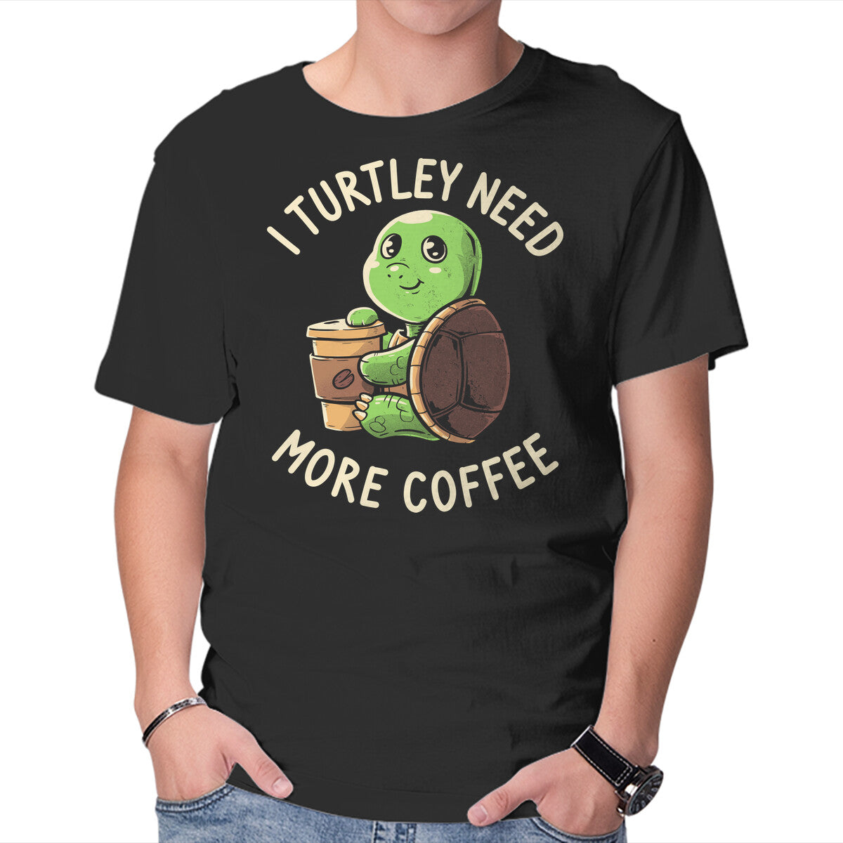 Unisex Crew Neck T-Shirt I Turtley Need More Coffee Graphic Short Sleeve Casual Tee M