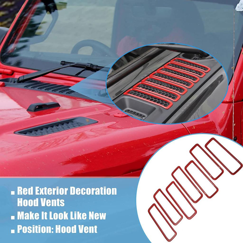 Hood Engine Air Vent Decoration Cover Red Trim Sticker For Jeep Wrangler JL Gladiator JT 2018-2025