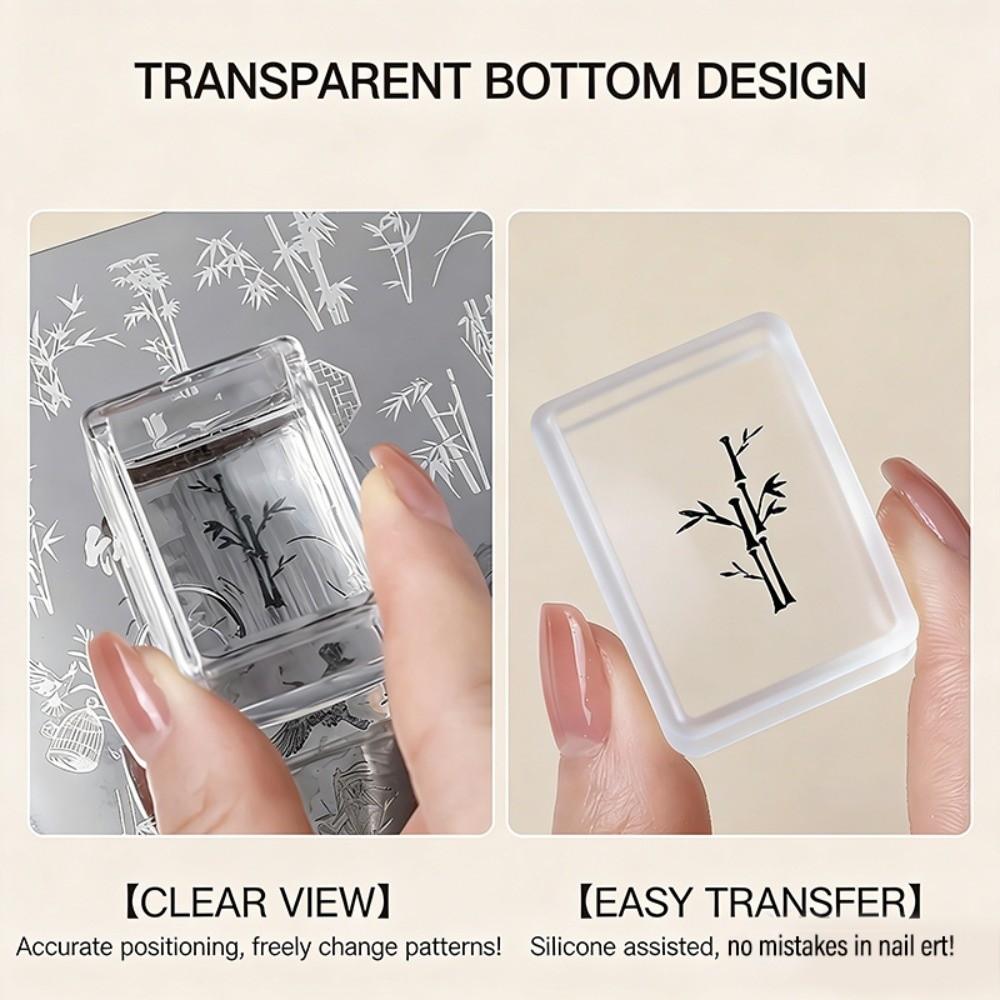 Transparent Nail Art Stamping Plates Square Reusable Manicure Stamping Plates DIY French Silicone Nail Stamper Manicure Tools
