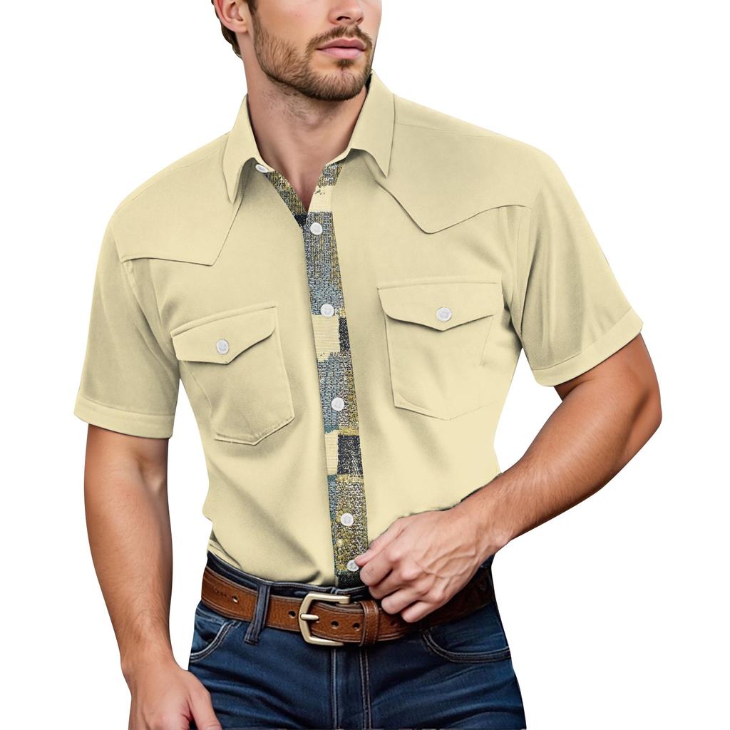 Men'S Fashionable Lapel And Shoulder Length Short Sleeved Casual Top