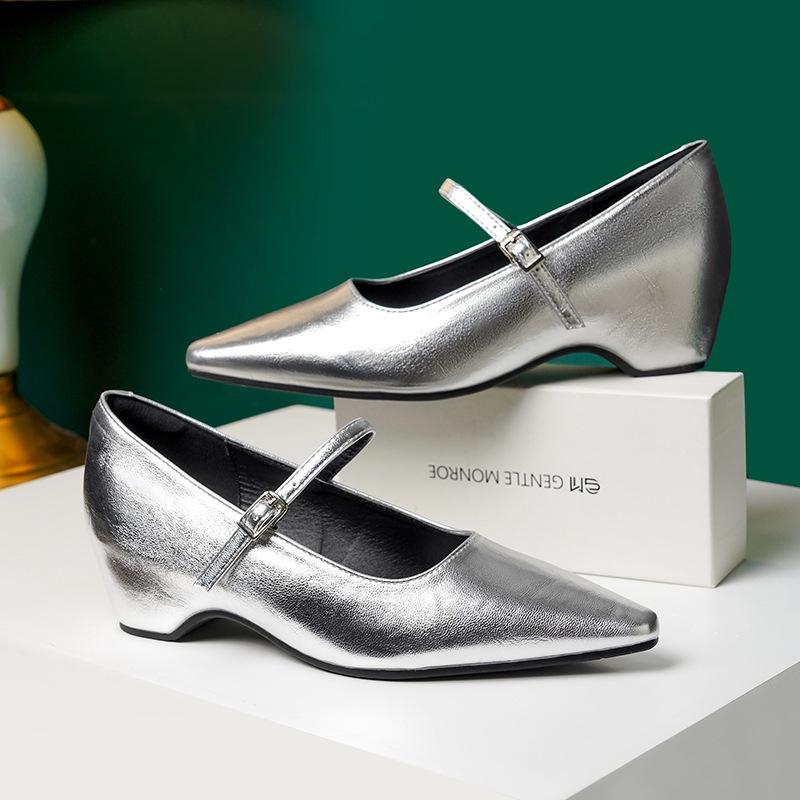 

Туфли Мэри Джейн на скрытой платформе женские 2025 весна и лето новая темпераментная квадратная голова толстый каблук одинарные туфли женские летние для отдыха 40 серебряный