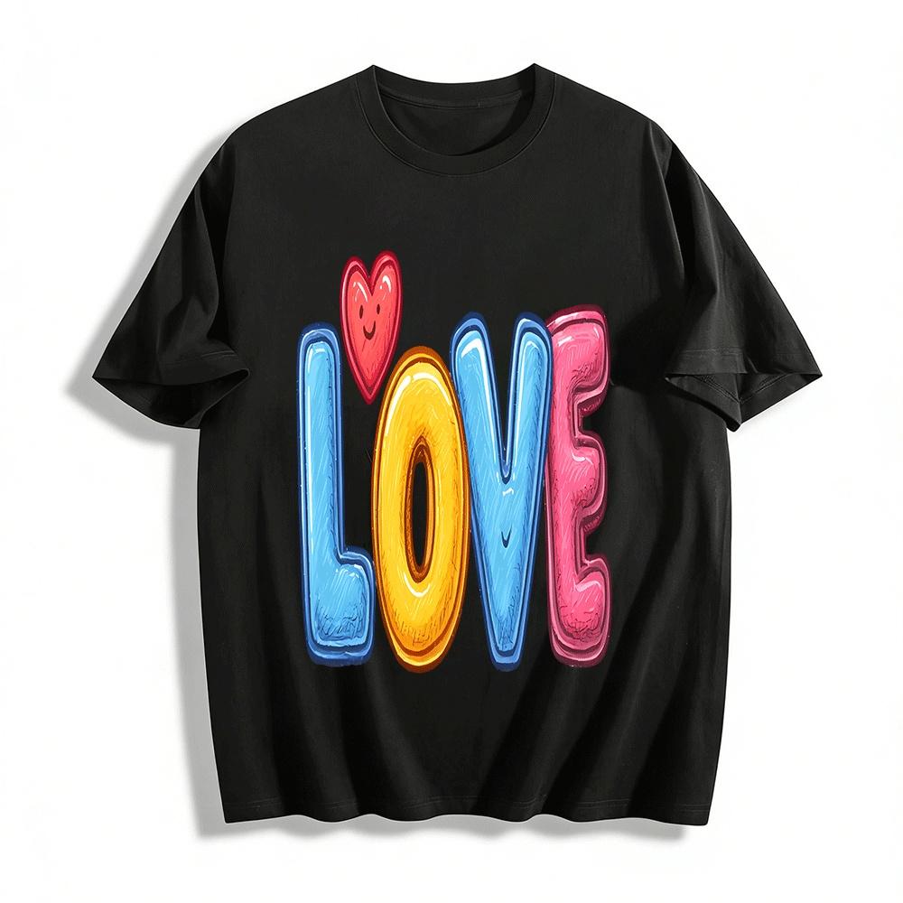 Cute Heart LOVE Letter Print Casual Couple Crewneck Sweatshirts Pure cotton T-shirt XXS