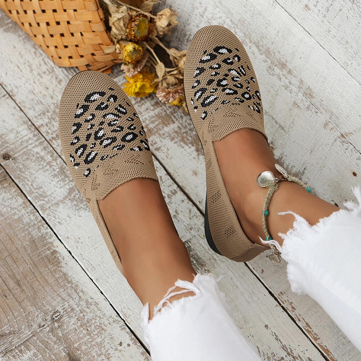 

Модные Элегантные Вязаные Балетки в Гусиную Лапку Женские с Острым Носком Сетчатые Мокасины Женские Большого Размера Леопардовые Лоферы Мягкая Обувь для Вождения 43 хаки