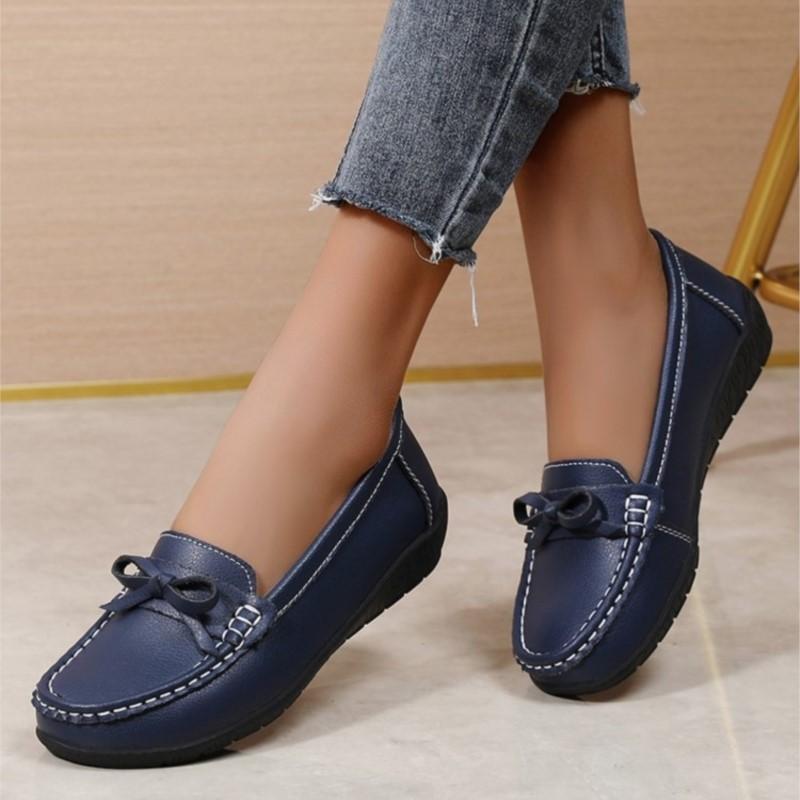 Spring Leather Wedge Women Flats Black Shoes Breathable Shoes Women Casual Shoes Female Plus Size