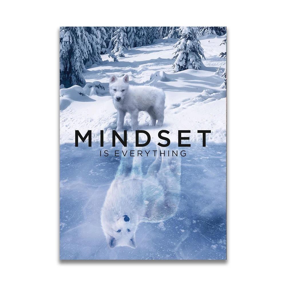 1pc frameless Canvas MINDSET IS EVERYTHING Motivational Poster Lion Tiger Wolf Animal Wall Art Canvas Print fo