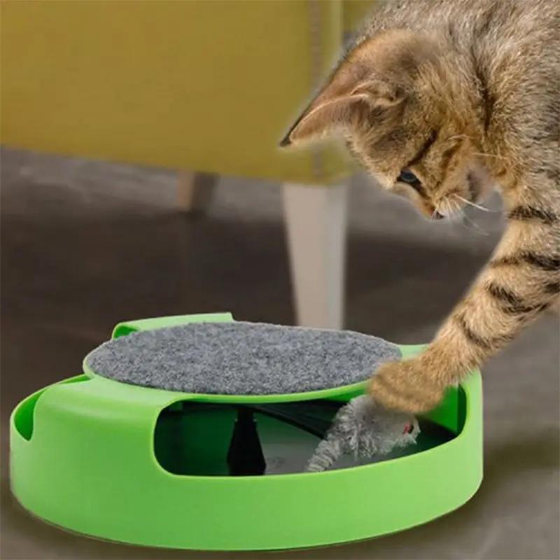 Pet Cat Interactive Toy Rotating Running Mouse Crazy Training Playing Plate with Mice Cute Catch The Motion Scratching Pad