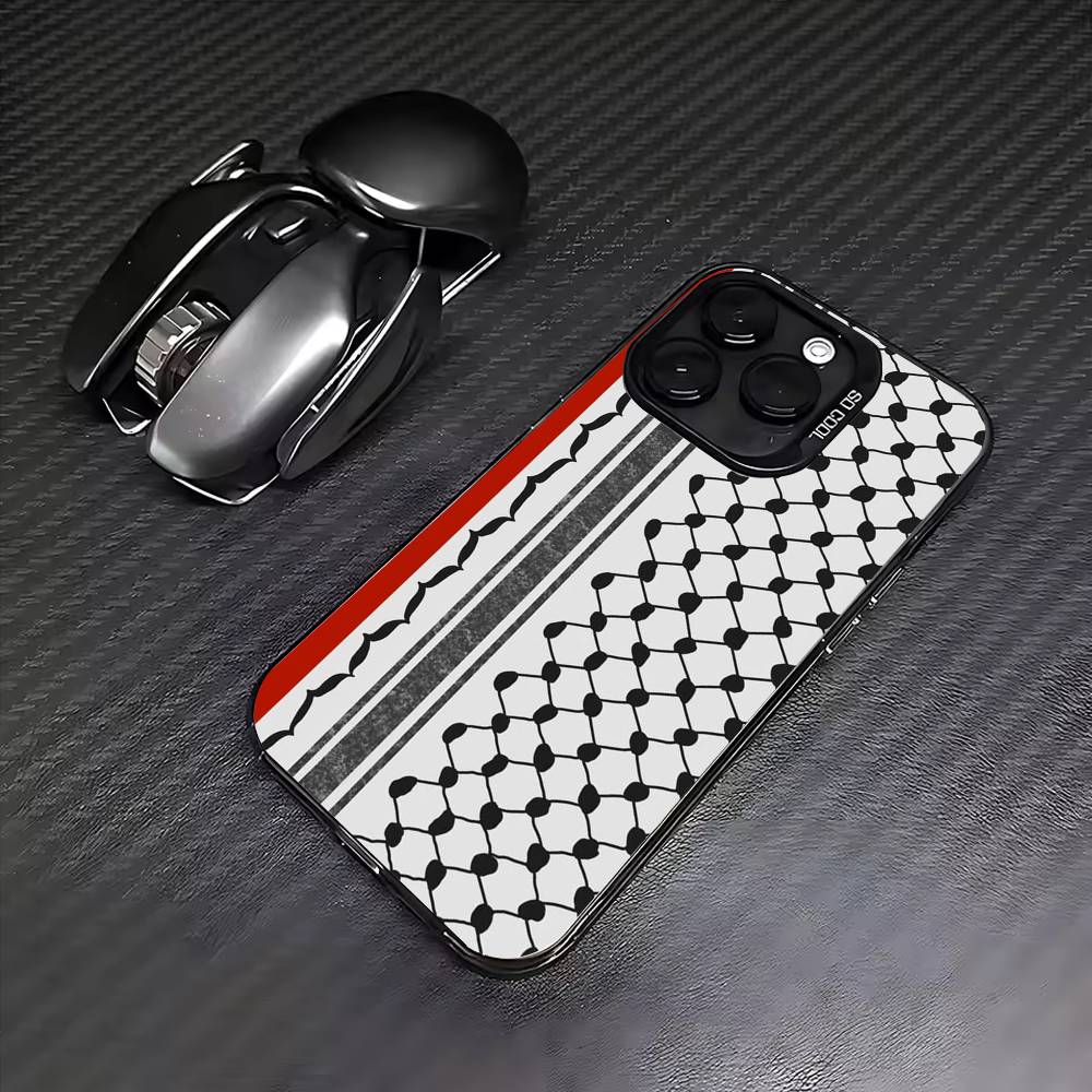 P-Palestine-S Hattah Keffiyeh Phone Case For iPhone17,16,15,14,13,12,11 Plus,Pro Max Colored Silver Plated Inside Cover