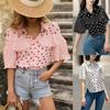 Women Clothing Summer Ruffle Short Sleeve Fashion Elegant Polka Dot Chiffon Blouse
